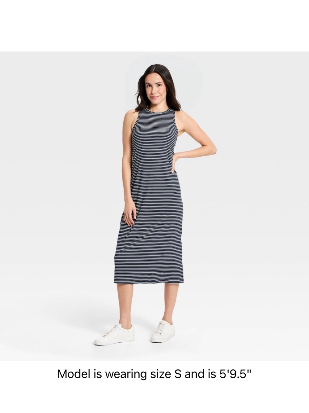 all in motion Navy & White Striped Tank Midi Dress, Built-In Bra, Size XXL, NWOT